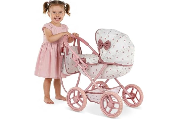 Poussette pour poupée à partir de 2 Ans – Poussette Pliable pour poupée avec Sac et Panier, Roues silencieuses, Jouet léger pour Les Petites Filles