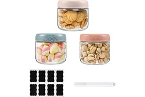 ZhouZGlass 3-Pack 300ml Glass jars with Airtight Screw Lids, Overnight Oats Containers with Lids, Wide mouth Mason Salad jars, Glass Food Storage Containers for Snacks Yogurt Spice Sugar