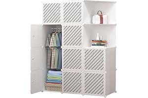 XOKOTAKI Armadio Componibile, Scaffalatura Modulare, Armadio Componibile Porta Abiti per Casa, Scaffale Portaoggetti per Camera da Letto, 12 Moduli, 1 Barre, 140x105 cm, Colore Bianco