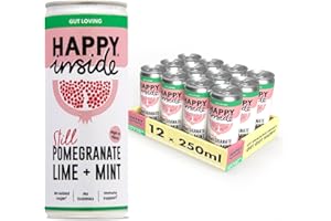 Happy Inside Gut Health Juice – Pomegranate, Lime & Mint | No Added Sugar, High in Prebiotic Fibre, Vitamin C | Vegan (12 x 250ml)
