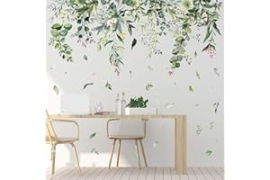 Amimagen Green Hanging Vine Wall Stickers - Nature Plants Flower Leaves Wall Decals - Bedroom Living Room Sofa TV Background Home Wall Decor