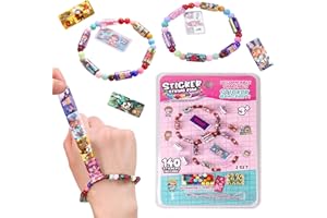 Afufu Sticker Bracelet Making Kit for Age 3+ Girls, 140 Mini Holographic Stickers| 2 Pendants| 2 Friendship Bracelets, Reusable Collectible Toy, DIY Sticker Jewelry Kit School Prize Party Favors