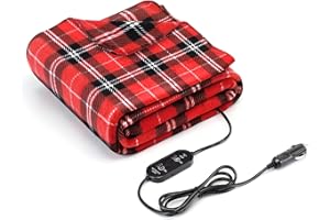 ‎WODHMIEY WODHMIEY Elektrische Auto-Heizdecke 12V/24V Reisedecke mit 3 Heizstufen und Timer, Waschbare Fleece-Heizdecke mit 2 m langem Kabel für Auto, LKW, Reisen, Pausen, Outdoor, Notfall-Set – 150x110 cm