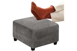 RTSFKFS Funda Otomana Cuadrada Terciopelo, Elástica para Taburetes de Terciopelo, Funda de Reposapiés de Sofá, Funda para Taburete Elástica Extraíble(Gray,24in/60x60cm)