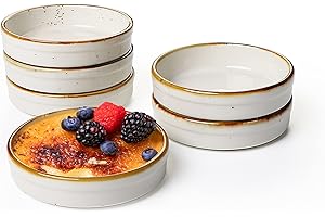 ONEMORE 6 Pirottini da Forno, 11,4 cm, 118 ml Stampo per dolci rotondi in porcellana, Mini stampi per soufflé, Rameins per Creme Brulee, Muffins Quiches, Torte