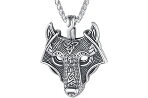 FaithHeart Viking Wolf Necklace for Men, Vintage Style Norse Runes Wolf Head/Fenrir Pendant Necklaces Stainless Steel/Gold/Black, Nordic Gifts