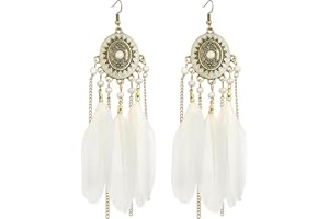 fdsmall Earrings for Women Faux Feather Earrings Bohemian Fringe Tassel Long Drop Dangle Earrings Long Vintage Dangle Earrings Jewelry Accessories for Women Girls