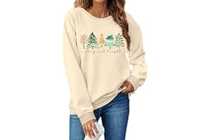 VVNTY Bluza bożonarodzeniowa damska Merry and Bright, zabawny sweter bożonarodzeniowy sweter z długim rękawem