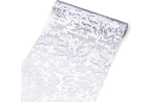 Sevenpers 5M x 28cm Christmas Table Runner Silver, Hollow Metallic Glitter Sequin Table Runner for Gift Floral Wrapping DIY, Large Parties, Thanksgiving and Festivals, Xmas Table Decorations