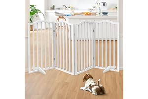 The Fellie Absperrgitter Hund H82cm, Freistehendes Schutzgitter mit Füßen，Kindergitter Klappbar, Holz Hundegitter Treppe, Absperrgitter für Häuser, Türöffnungen, Treppenschutzgitter ohne Bohren, Weiß