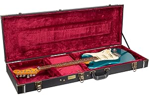 Crossrock Electric Guitar Case-Fits Fender Telecaster and Stratocaster-Vintage Hardware, Sponge Lining, Metal Feet, Storage Space-Black (CRW520EBK)