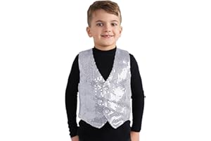 Dress Up America Sequin Vest - Kids Shiny Dance Vest - Sparkly Waistcoat For Kids - Silver Party Costume - Role Play Dress Up for Children