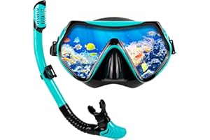 KAEFUYS Gafas de Buceo Profesional para Adulto Panorámico de 180°Vidrio Templado Gafas de Snorkel Máscara Set de Snorkel Dry Top Snorkel para Hombres Mujeres