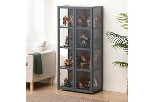 Hynbdes Double Door Acrylic Display Cabinet, Living Room Display Cabinet, Display Cabinet, Hard Texture, Sealed and Dustproof, Used in Various Scenes (4 layers grey 62*33*130 three sides transparent)