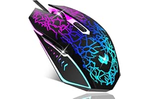 LuLabboard Gaming Mouse, 4 DPI Settings Up to 3600 DPI, Light Up RGB Ergonomic Optical Gaming Mice for Laptop/mac, Computer Wired USB Mouse, 7 Colors LED Backlight, 6 Programmable Buttons-Black