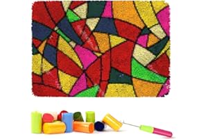 ROCKY&CHAO Kit de Alfombras con Gancho de Pestillo 3D Latch Hook Manualidades Kits DIY Kit de Punto de Cruz Fabricación para Adultos Niños Decoración del Hogar 50x38cm(Bloque de color)