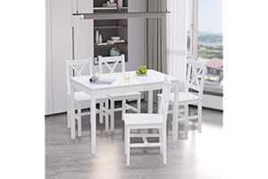 JINPALAY Tavolo Cucina con 4 Sedie Set Bianco Legno di Pino Tavolo da Pranzo con 4 Sedie 108 x 65 x 73 cm (Bianco)
