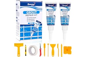 Deuvuo Tile Grout Repair Kit, 12 Pcs White Grout Reviver Set, Epoxy Grout Sealer for Bathroom Shower Kitchen Floor Tile, Fast Drying Grout Whitener, Grout Pen White - Restore and Renew Grout Line