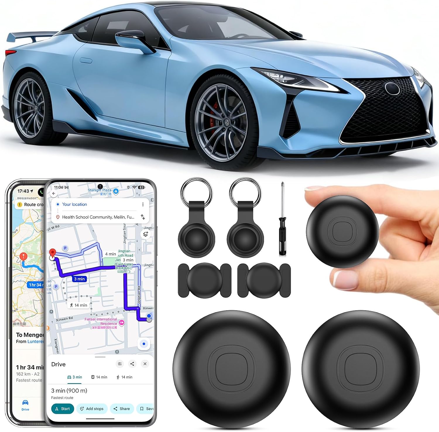 Localizador GPS para Coche, 2 PCS Air Tracker Android y iOS Localizador de Objetos Bluetooth, Magnético GPS Tracker Tag Rastreador Magnético Oculto para Coches Sin cuota mensual para Llaves,Cartera