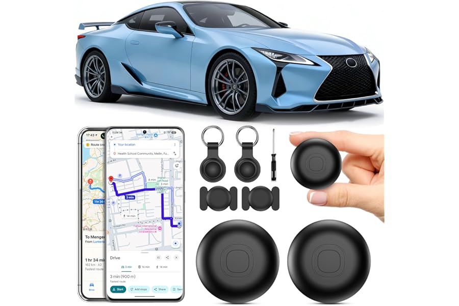 GPS Tracker per Auto,2 PACK Air Tracker Android e IOS,Magnetico Gps Per Auto,IP68 Impermeabile Auto Localizzatore Copertura Globale In Tempo Reale Tracciare Veicolo/Moto,Senza SIM senza Abbonamento