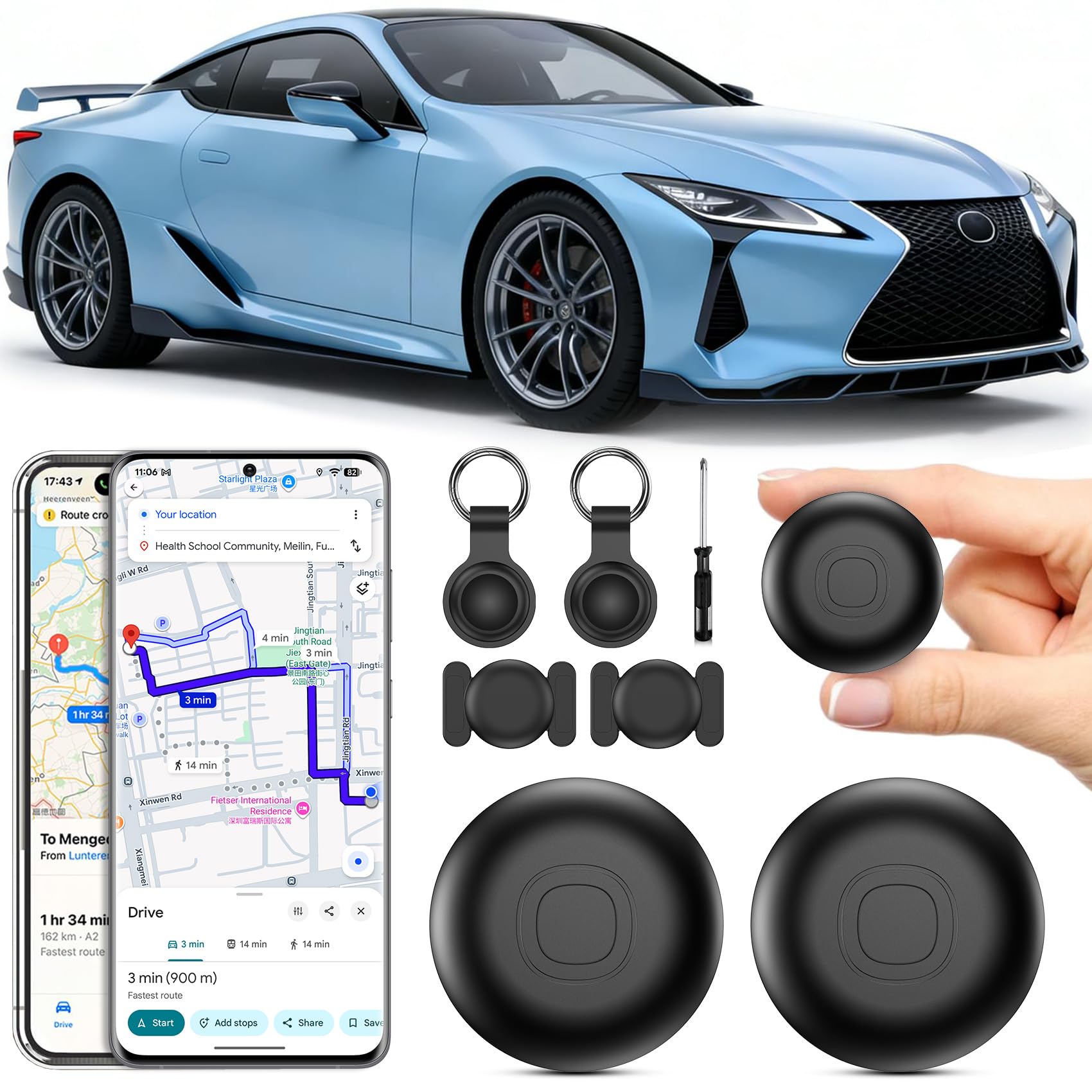 Localizador GPS para Coche, 2 PCS Air Tracker Android y iOS Localizador de Objetos Bluetooth, Magnético GPS Tracker Tag Rastreador Magnético Oculto para Coches Sin cuota mensual para Llaves,Cartera - 1