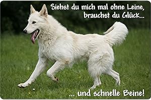 NANYUK +++ Weißer SCHWEIZER SCHÄFERHUND - Metall WARNSCHILD Schild Hundeschild Sign - WSS 03 T12