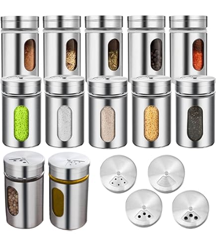 12 Pièces Boîtes à Épices Avec Couvercle Pivotant,Bouteille D'assaisonnement En Acier Inoxydable