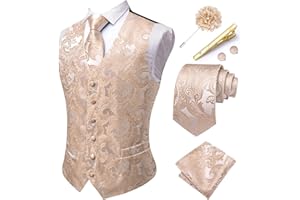 Hi-Tie Mens Paisley Waistcoat Formal Silk Wedding Suit Vest Jacquard Necktie Pocket Square Set for Business Party