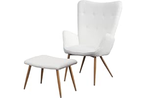 ALBATROS INTERNATIONAL GMBH Albatros Ohrensessel mit Hocker Oxford Weiss - Gemütlicher Bezug in Felloptik, Vintage und Stilvoll - SGS geprüfter Lesesessel oder Relaxsessel mit Hocker - optimal als Sessel Wohnzimmer Sherpa