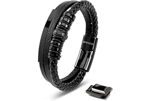 SERASAR Bracelet Homme Cuir Fermoir Magnétique Acier Inoxydable | Briller Cuir De Vachette Véritable | Bracelets Style Tressé | Coffret Cadeau Bijoux Inclus | D'Accessoires de Mode Pour Homme