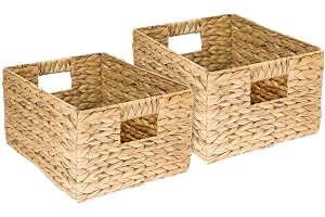HMF Förvaringskorg, hopfällbar korg, flätad vattenhyacint och sjögräs, set om 2, storlek L, 36 x 28 x 20 cm