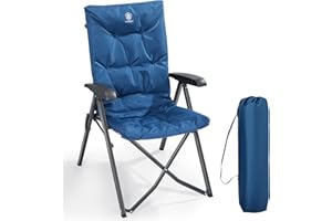 EVER ADVANCED Luksusowe krzesła kempingowe dla dorosłych, wytrzymałe, aluminiowe, wygodne, wyściełane, 6 cm, ładowalne, 150 kg, regulowane krzesła do jadalni, 4-pozycyjny, leżanka, niebieskie