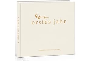 Hyggartn Mein Erstes Jahr Babyalbum – Leinen Hardcover in Creme, 84 Seiten – Erinnerungsbuch für das erste Babyjahr mit 4 Stickerbögen – Liebevolles Geschenk zur Geburt & Taufe