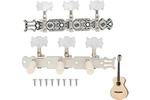 AILAH Meccaniche per chitarra classica 3L+3R - Chiavi di sintonizzazione in metallo con bottoni bianchi, viti incluse - Tuning Pegs per chitarra classica e folk