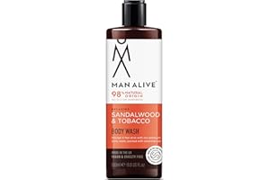 MAN ALIVE Shower Gel for men, 500ml mens body wash & face wash contains a masculine scent, Vegan, SLS Free & sulfate free formula. ideal mens grooming gifts for men (Sandalwood & Tobacco, Single)