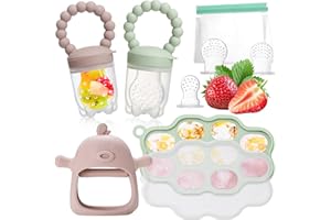 COZCLAM 2 Stück Fruchtsauger Baby, Silikon Fruchtsauger | BPA frei Silikon | Inkl. Beißspielzeug, Aufbewahrung von Babynahrung aus Silikon, 3 Silikon Sauger größen für Babys 3-24 Monaten (Grün & Rosa)