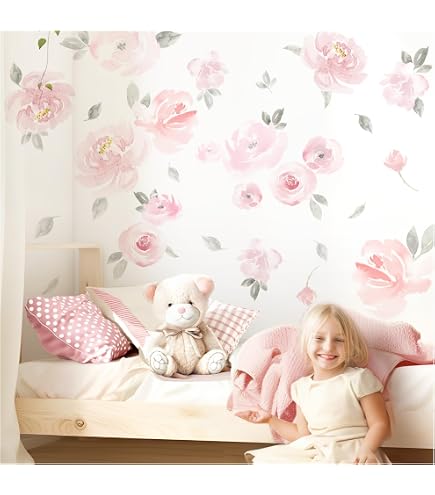 stickers muraux fleur pivoines roses