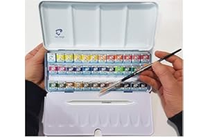 Talens - Scatola di Metallo di 36 Colori Acquerelli con Pennello + 1 Pennelli e Estompen per Accessori Artistici