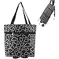 Dszemie Folding Shopping Trolley Foldable Reusable Tote Bags for Shopping Cart Multi-Function Trolley on Wheel for Kitchen Supermarket - Unisex (Brown)