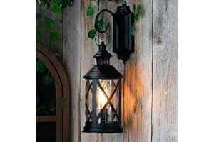 TRIROCKS Lanterna da Esterno Vintage a Batteria da Appendere, Lampada da Parete Cordless con Luce Edison per Giardino, Patio, Interno (Nera)