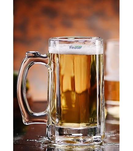 Beer Mug FINSTER Set Of 2 | Imported Heavy Bottom Glass | 400ml | Strong  Handle | Perfect Gift Heavy Bottom Beer Glass With Handle