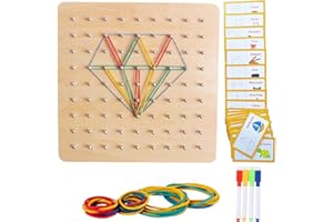 GOUJFOL Geoboard de Madera Montessori Juguetes con Tarjetas y Bandas Goma, 9x9 Pasadores Tablero Puzzle Infantiles Matematicas Forma Geometría Rompecabezas Juegos (Tipo 2)