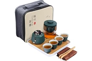 fanquare Japoński zestaw do zielonej herbaty, chińskie zestawy do herbaty podróżne ze szklanym dzbankiem, vintage porcelanowy zestaw do herbaty na prezenty dla mężczyzn