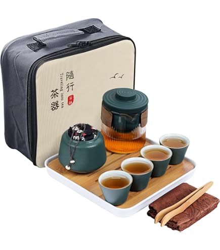 Service à Thé De Voyage Portable - Valise Avec Théière Porcelaine Et 3 Tasses - Parfait Pour Pique-nique Et Plein Air