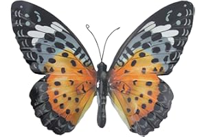 Grand Papillon en Métal Orange et Noir Jardin D'Extérieur Décoration de Maison Décoration Murale par Primus