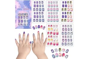 SIUSIO 120 Stück Packung mit 5 Kinder Acryl Künstliche Nägel drucken Sie auf Vorkleber Full Cover Glitter Farbverlauf Kurze Falsche Nail Art Kits - Einhorn-Serie
