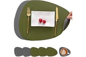 Myir JUN Skórzane podkładki i podstawki, Zestaw Amerykański plastikowy zmywalny dwustronny nieśliski wodoodporny trójkątny (zestaw 6, szary zielony)