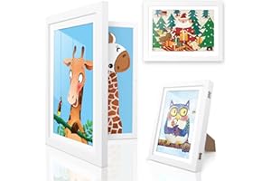 UBeesize Cornice artistica per bambini, cornice per 24 x 33 cm, apertura frontale per bambini, cornice per bambini in formato A4, arte da appendere bianca, cornice intercambiabile, ideale per i