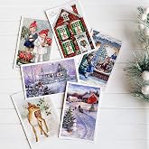 Bimotif 6Lı Simli Kartpostal Seti, Yılbaşı, Kırmızı Ev