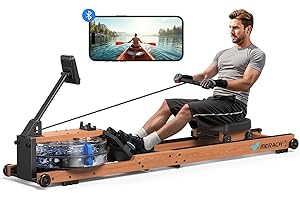 MERACH Vogatore Pieghevole ad Acqua, in legno di gomma e sedile Confortevole, dotato di mappa interattiva esclusiva e gioco APP, esperienza di canottaggio immersiva